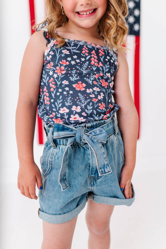 Denim bow shorts