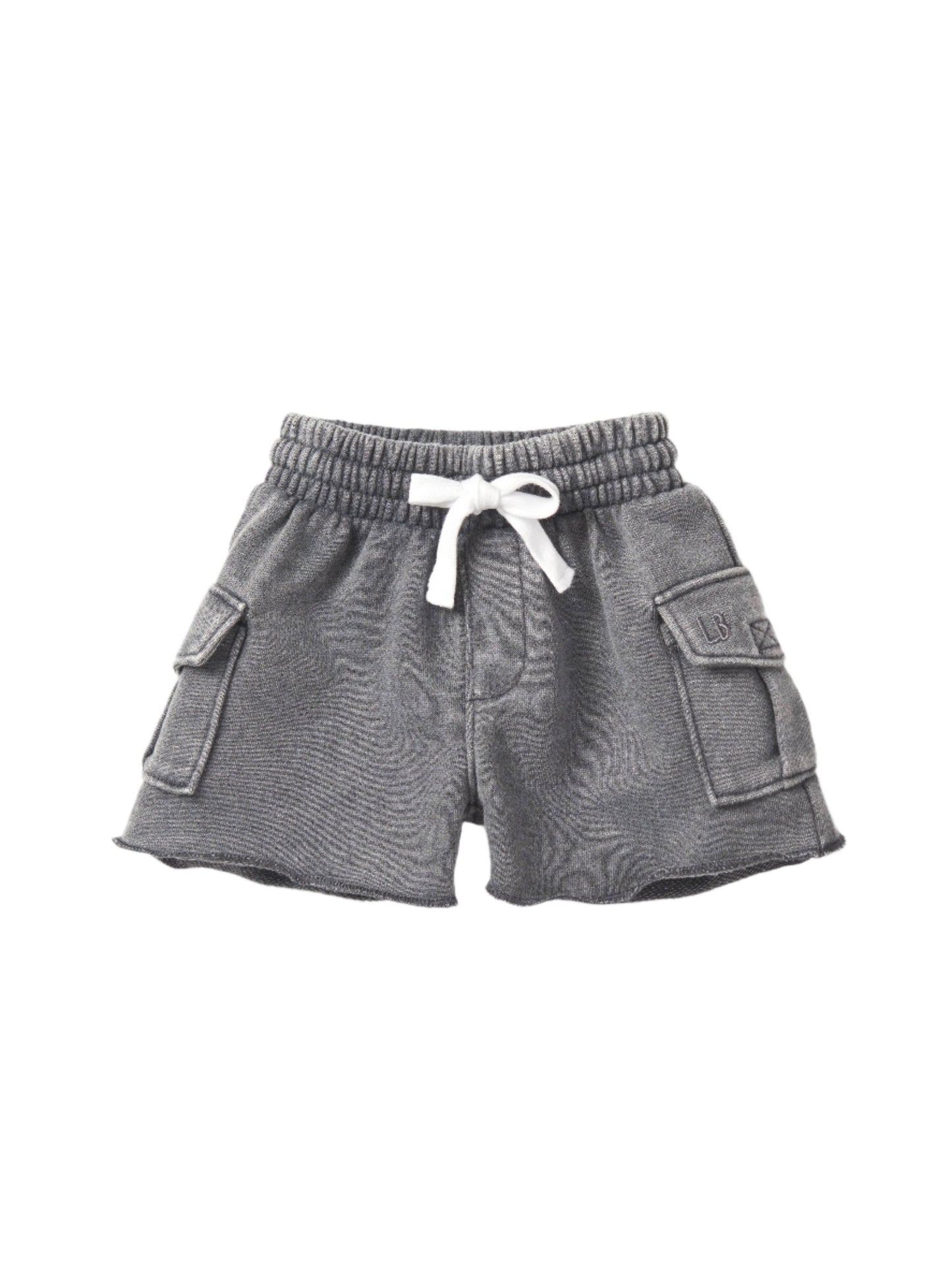 Raw edge cargo short- charcoal