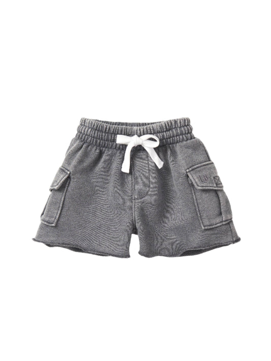 Raw edge cargo short- charcoal