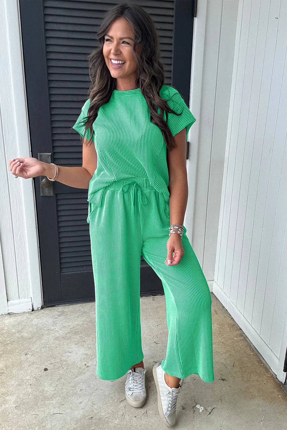Solid Corded Pants Set