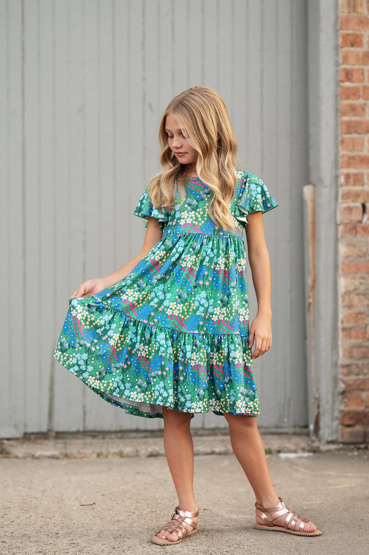 Green Floral Swing Dress