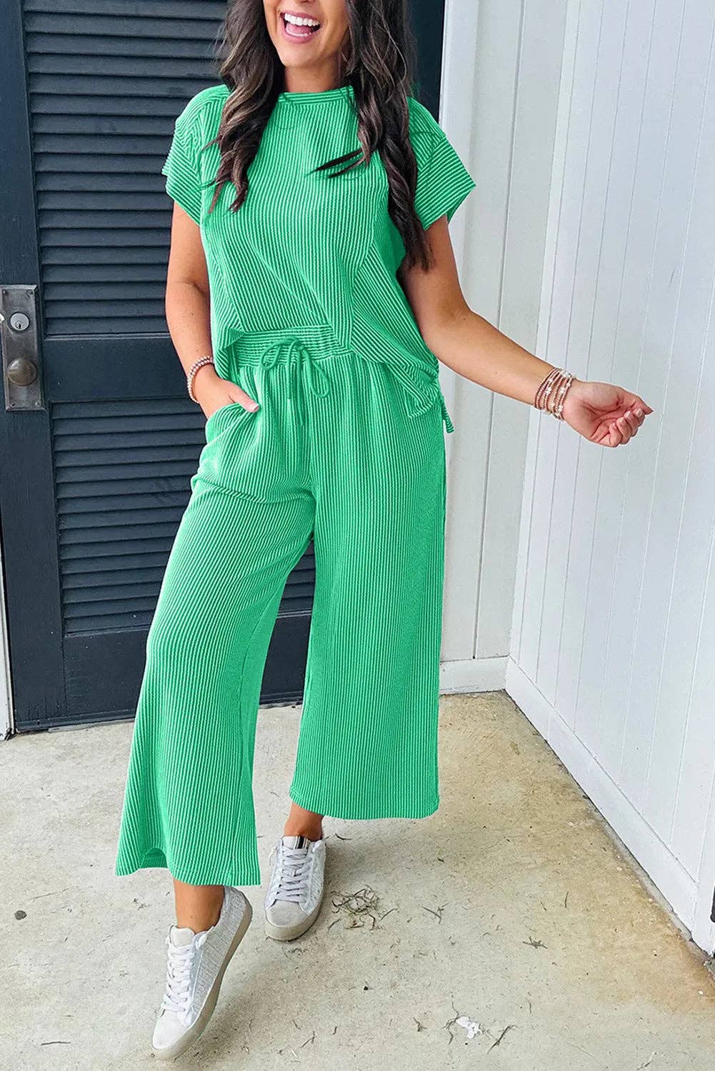 Solid Corded Pants Set